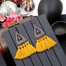 Romwe Triangle Shaped Tassel Statement Earrings
