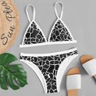 Romwe Marble Pattern Triangle Top With Contrast Piping Bikini