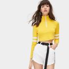 Romwe Varsity Stripe Zip Detail Tee