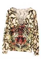 Romwe Tiger Head Knitted V-neck Cardigan