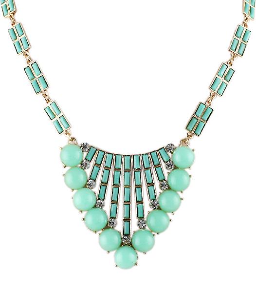 Romwe Green Gemstone Bead Gold Fashion Necklace