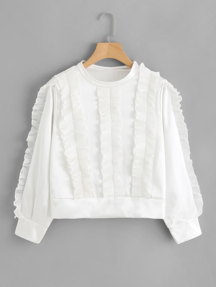 Romwe Pleated Ruffle Trim Top