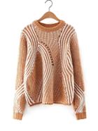 Romwe Asymmetrical Striped Pointelle Sweater