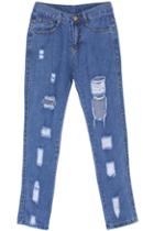 Romwe Cut Out Ripped Denim Pants