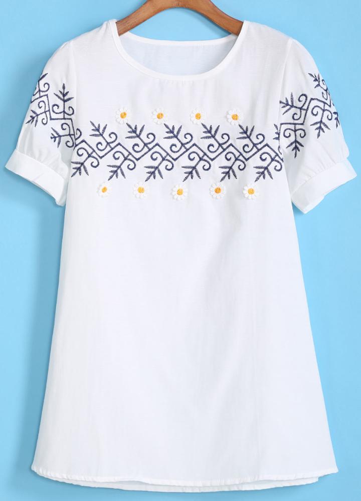 Romwe Embroidered Applique Shift Dress