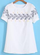 Romwe Embroidered Applique Shift Dress