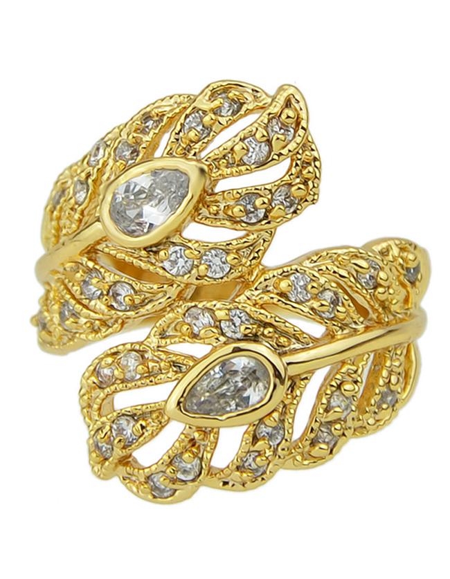 Romwe Fashion Gold Plated Rhinestone Women Leaf Ring