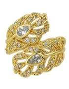 Romwe Fashion Gold Plated Rhinestone Women Leaf Ring