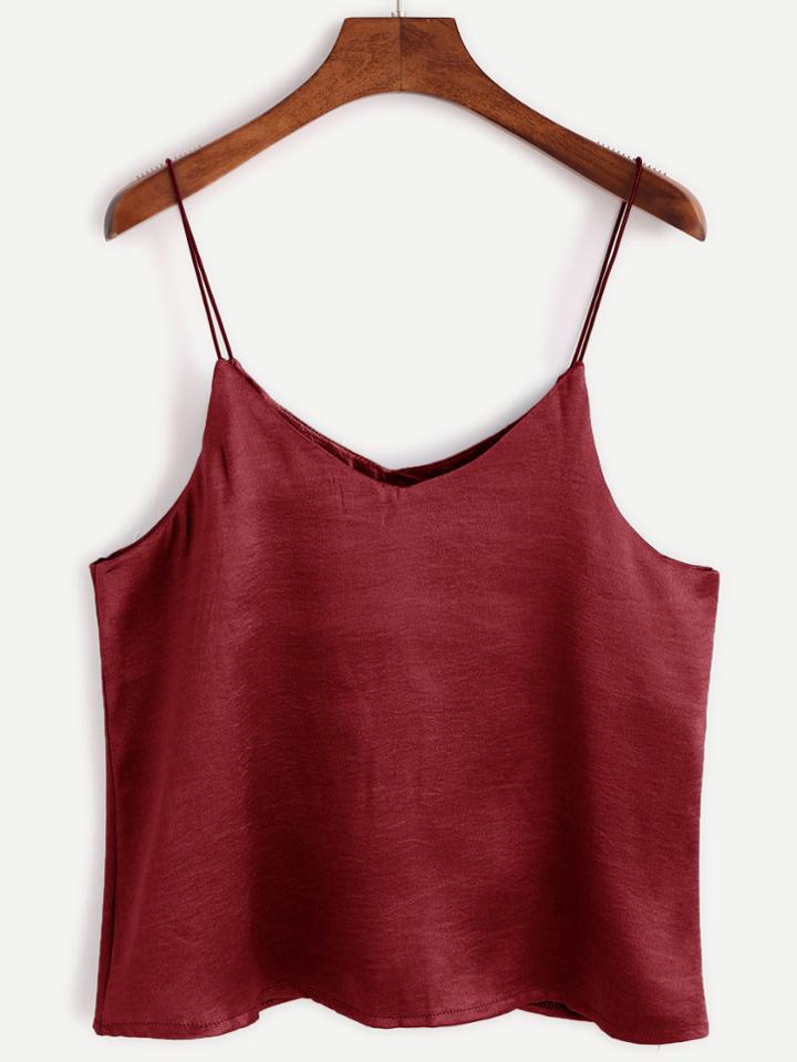 Romwe Burgundy Swing Satin Cami Top