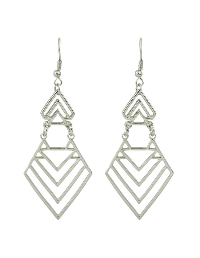 Romwe Silver Plated Geometric Long Drop Earrings