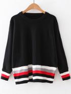 Romwe Black Color Block Ribbed Trim Knitwear