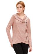 Romwe Pink Cowl Neck Asymmetric Zip Coat