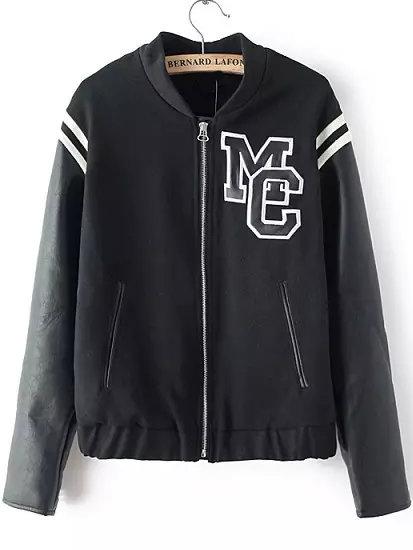 Romwe Stand Collar Embroidered Black Jacket