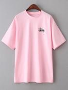 Romwe Pink Letter Print Short Sleeve T-shirt