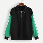 Romwe Colorblock Zipper Sweatshirt
