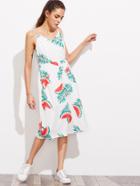 Romwe Watermelon Print Cutout Bow Back Smock Cami Dress