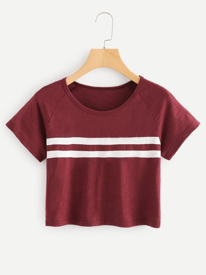 Romwe Stripe Crop Tee