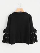 Romwe Pearl Beading Layered Bell Sleeve Jumper