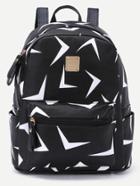Romwe Black Triangle Print Metal Embellished Zip Pocket Backpack