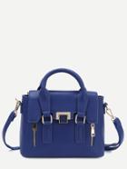 Romwe Royal Blue Dual Handles Zip Detail Satchel Bag