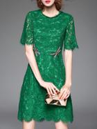 Romwe Green Dragonfly Beading Lace Dress