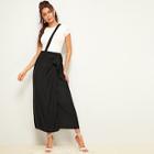Romwe Solid Asymmetrical Wrap Knotted Skirt With Strap
