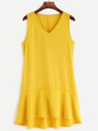 Romwe Yellow Sleeveless High Low Dress