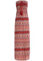 Romwe Strapless Tribal Print Red Dress