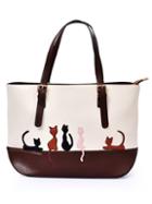 Romwe Color Block Cat Patch Buckled Handle Tote Bag