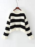 Romwe Block Striped Ripped Knit Sweater