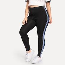 Romwe Plus Striped Tape Leggings