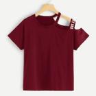 Romwe Asymmetrical Neck Letter Taped Tee