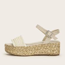 Romwe Fringe Trim Woven Espadrille Sandals