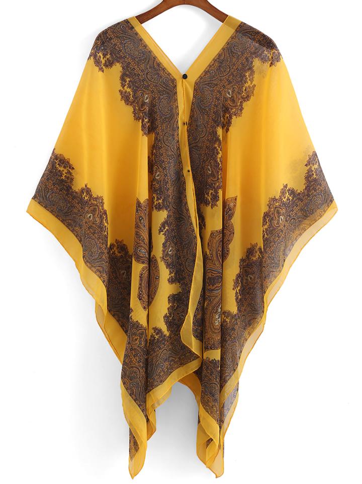 Romwe V Neck Paisley Print Chiffon Top
