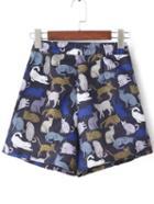 Romwe Cat Print Shorts