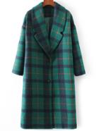 Romwe Green Plaid Lapel Single Breasted Coat