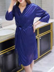 Romwe Lace Trim Self Tie Robe
