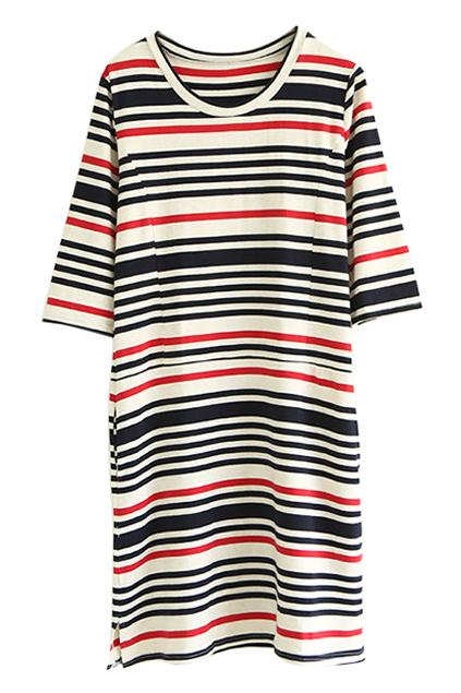 Romwe Striped Cropped Pocketed Dress