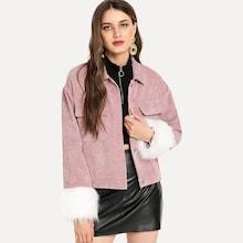 Romwe Faux Fur Detail Corduroy Jacket