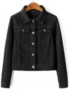 Romwe Black Button Up Jacket With Pockets