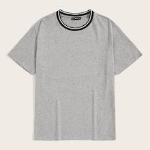 Romwe Guys Striped Contrast Neck Tee