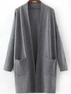Romwe Women Long Sleeve Pockets Grey Coat Sweater