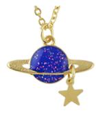 Romwe Besutiful Style Blue Gold Plated Unique Earth Running Pendant Necklace