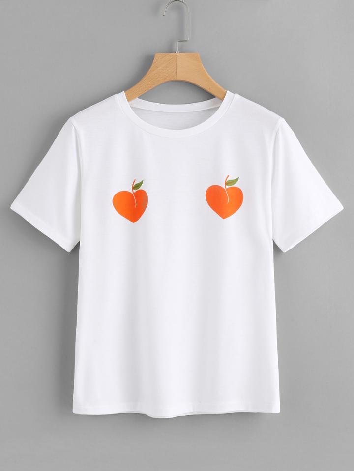 Romwe Peach Print Tee