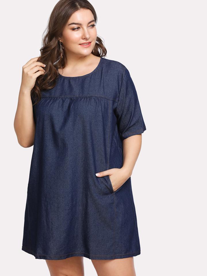 Romwe Hidden Pocket Chambray Dress