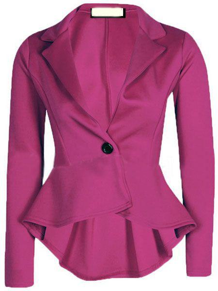 Romwe Lapel Dip Hem Peplum Hem Rose Red Blazer