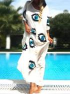 Romwe White Eye Print Loose Fit Maxi Dress