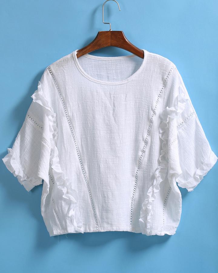Romwe Ruffle Hollow Crop Top