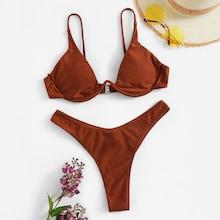 Romwe Glitter Top With High Leg Bikini Set