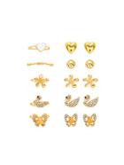 Romwe Swan & Heart Design Ring & Earring Set